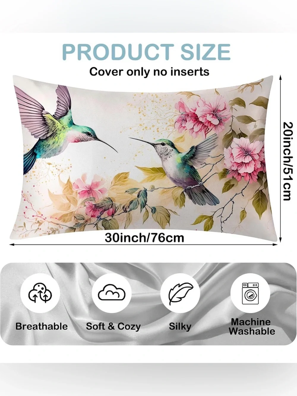 Floral Hummingbird Decorative Pillow Cover - White & Pink